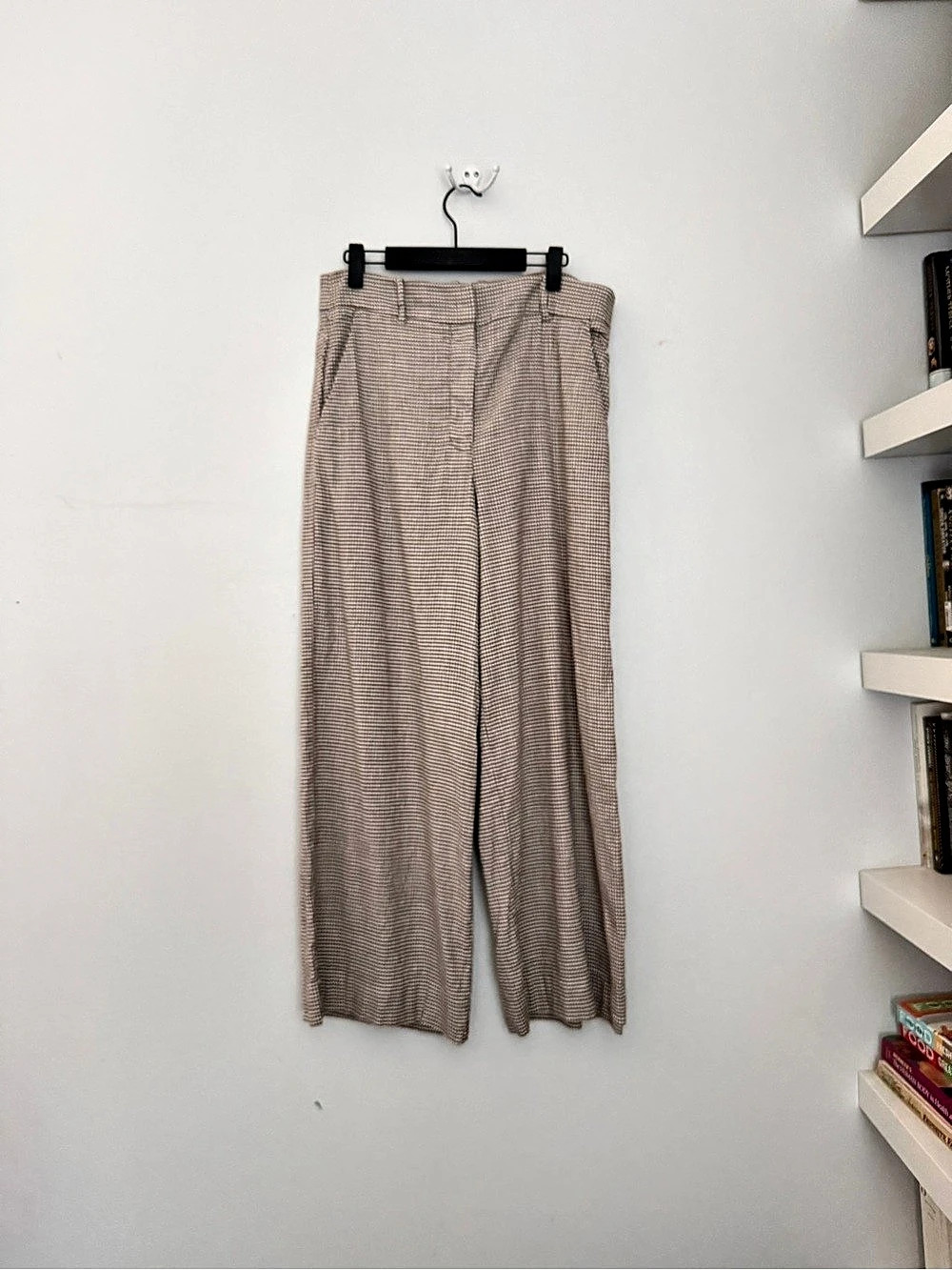 Everlane The Dream Pant Houndstooth Wide Leg Pants in Brown & White Size 10